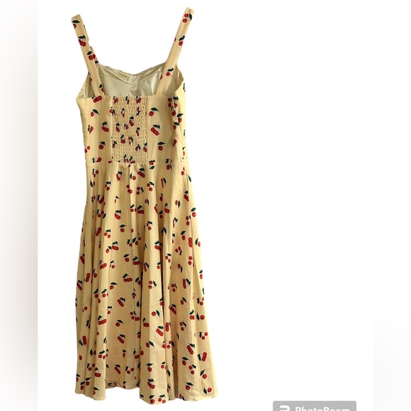 Belle Paque Sweetheart Neck A-Line Dress Medium Cocktail Yellow Red Cherries - Picture 10 of 13